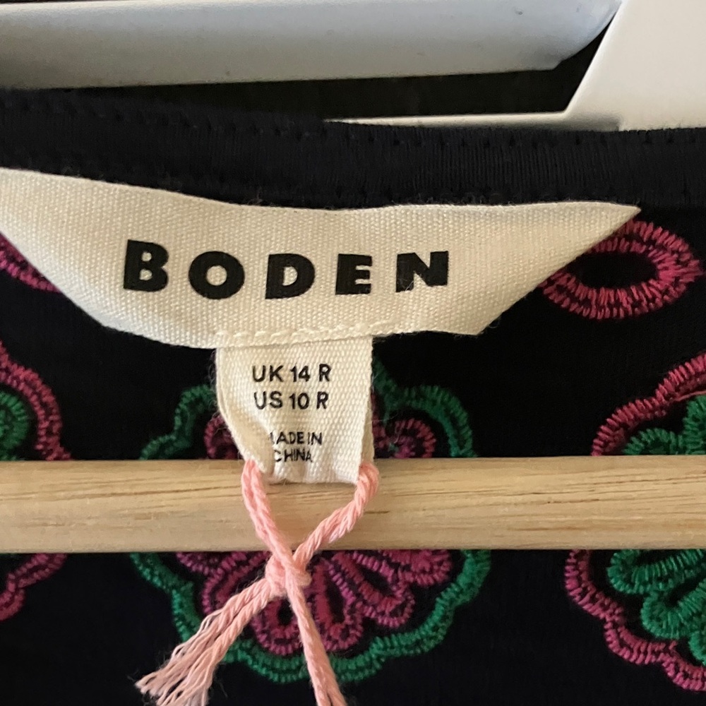NWT Navy Boden Dress with Colorful Embroidery, Tencel Cotton - Picture 4 of 9